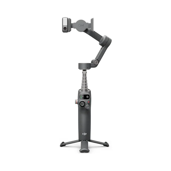 Estabilizador de celular DJI aberto sobre o tripé