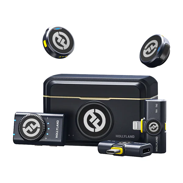 Kit de microfones de lapela sem fio Hollyland com receptores e estojo de carga